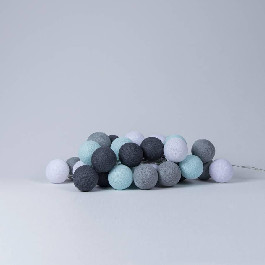 Cotton Ball Lights Гирлянда на 20 шаров 3,8м, Aqua-Grey