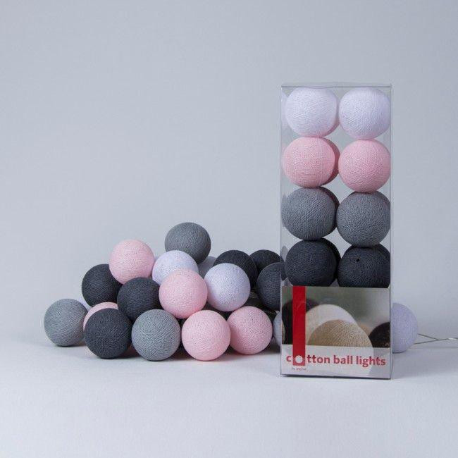 Cotton Ball Lights Гирлянда на 50 шаров 7,5м, Pink-Grey - зображення 1