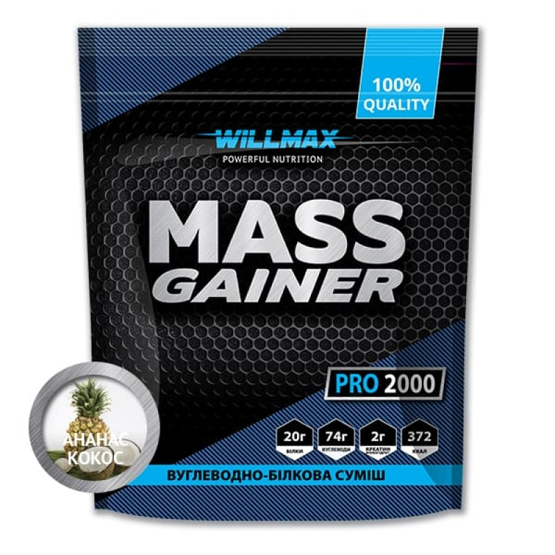 Willmax Mass Gainer 2000 g /20 servings/ Ананас Кокос (wx300) - зображення 1