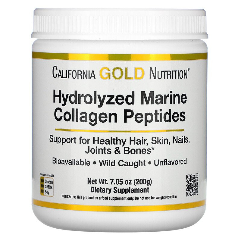 California Gold Nutrition Hydrolyzed Marine Collagen Peptides 200 g /40 servings/ Unflavored - зображення 1