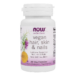 Now Комплекс витаминов для волос, кожи, ногтей вегетарианский Vegan HAIR, SKIN&NAILS, 30 капсул, Foods (