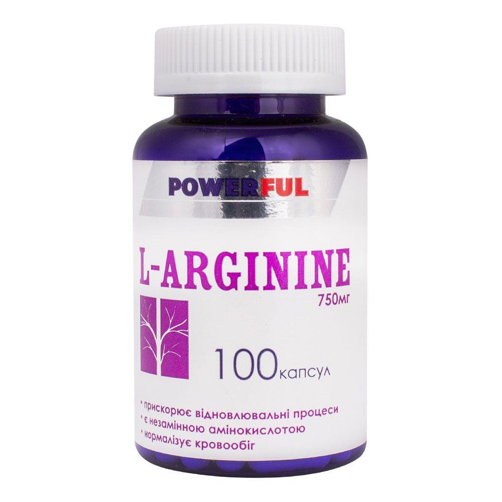 Красота и Здоровье L-аргинин POWERFUL, 750 мг, 100 капсул, (PW-LArginin-Kaps-750-100) - зображення 1