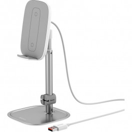 Baseus Literary Youth Desktop Bracket (Telescopic + Wireless Charging) Silver (SUWY-D0S)