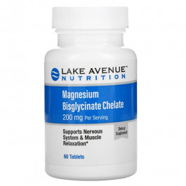Lake Avenue Nutrition Magnesium Bisglycinate Chelate 200 mg 60 tabs /30 servings/