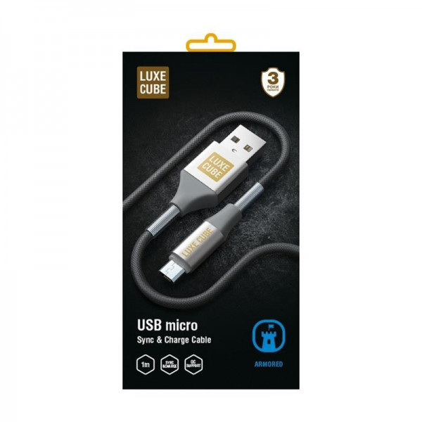 Luxe Cube Armored USB-microUSB 1m Gray (8886668686105) - зображення 1