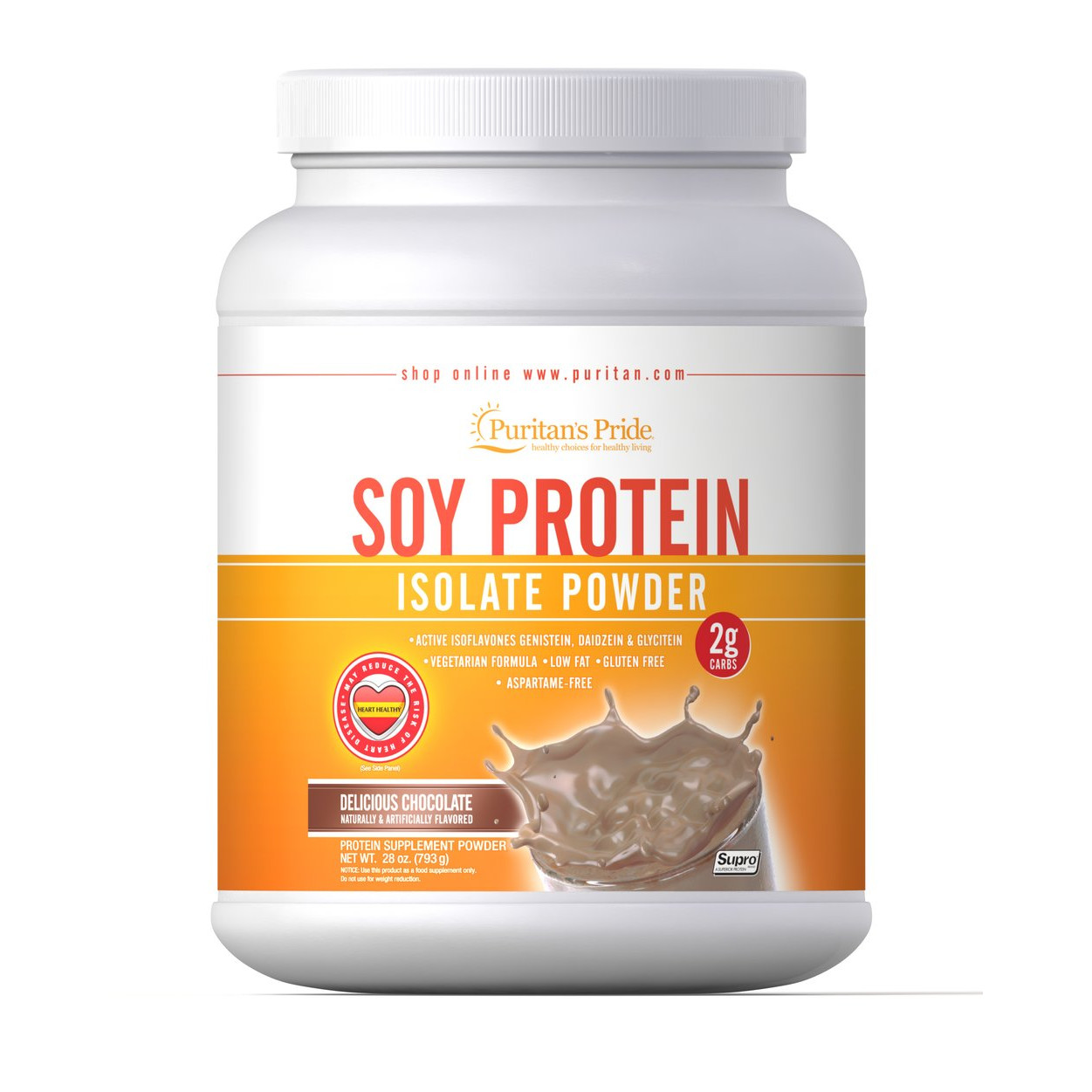 Puritan's Pride Soy Protein Isolate Powder 793 g /26 servings/ Delicious Chocolate - зображення 1