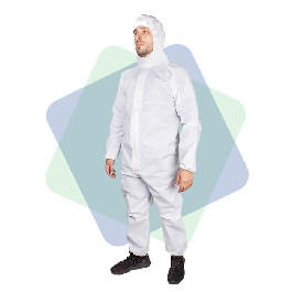 Венето Одноразовый защитный костюм с капюшоном, трехслойный (плотность 40 г/м), белый, (VN-ROBE-WHITE-40)