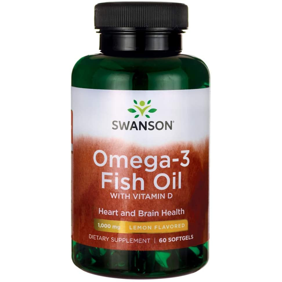 Swanson Omega-3 Fish Oil 1000 mg with Vitamin D 60 softgels Lemon - зображення 1