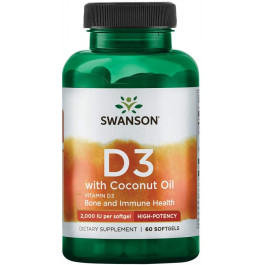   Swanson Vitamin D3 2,000 IU with Coconut Oil - Highest Potency 60 softgels