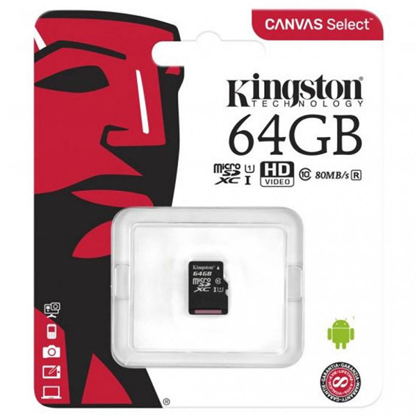 Kingston 64 GB microSDXC Class 10 UHS-I Canvas Select Plus SDCS2/64GBSP  купить от 207.48 грн. Сравнить цены на карта памяти 64 GB microSDXC Class  10 UHS-I Canvas Select Plus SDCS2/64GBSP от производителя