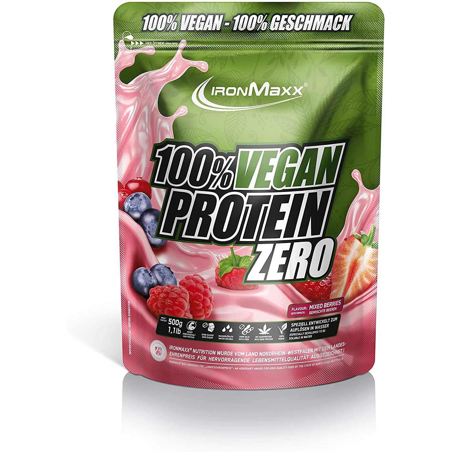 IronMaxx 100% Vegan Protein Zero 500 g /16 servings/ Mixed Berry - зображення 1