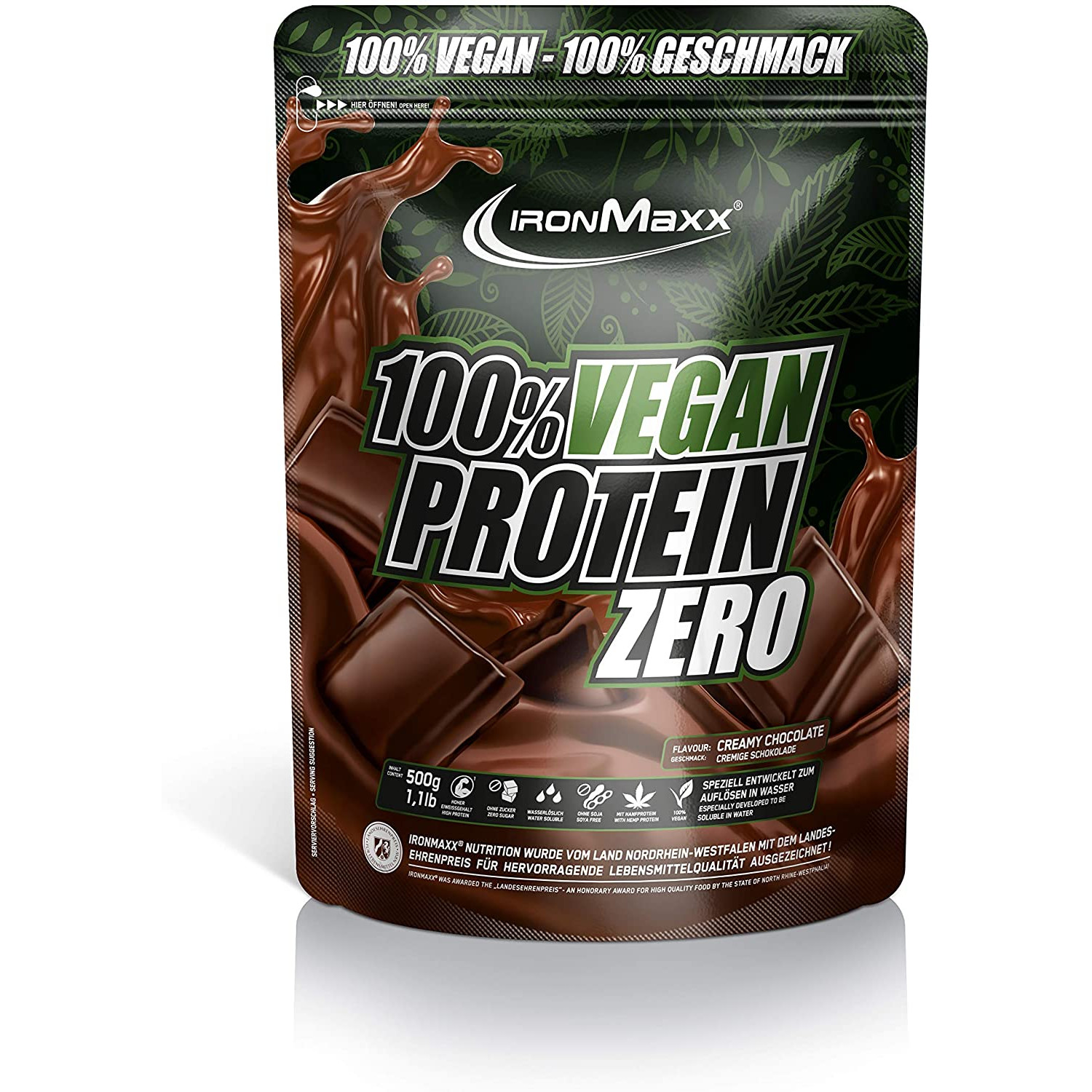 IronMaxx 100% Vegan Protein Zero 500 g /16 servings/ Creamy Chocolate - зображення 1