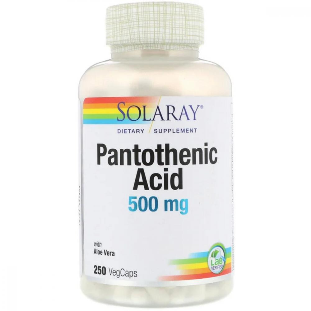 Solaray Пантотеновая кислота, Pantothenic Acid, Solaray, 500 мг, 250 растительных капсул - зображення 1