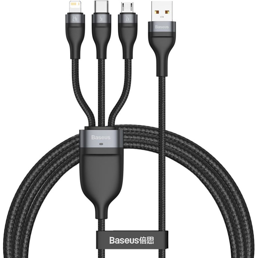Baseus Flash Series 3-in-1 Fast Charging Data Cable Black 1.2m (CA1T3-G1) - зображення 1