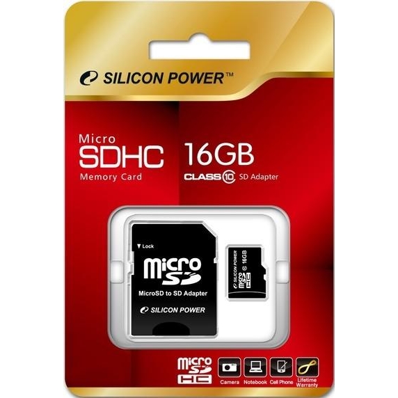 Silicon Power 16 GB microSDHC Class 10 + SD adapter SP016GBSTH010V10-SP - зображення 1