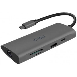 WIWU Adapter Alpha 831HRT USB-C to 3xUSB3.0+HDMI+RJ45+USB-C+SD+TF Card Grey