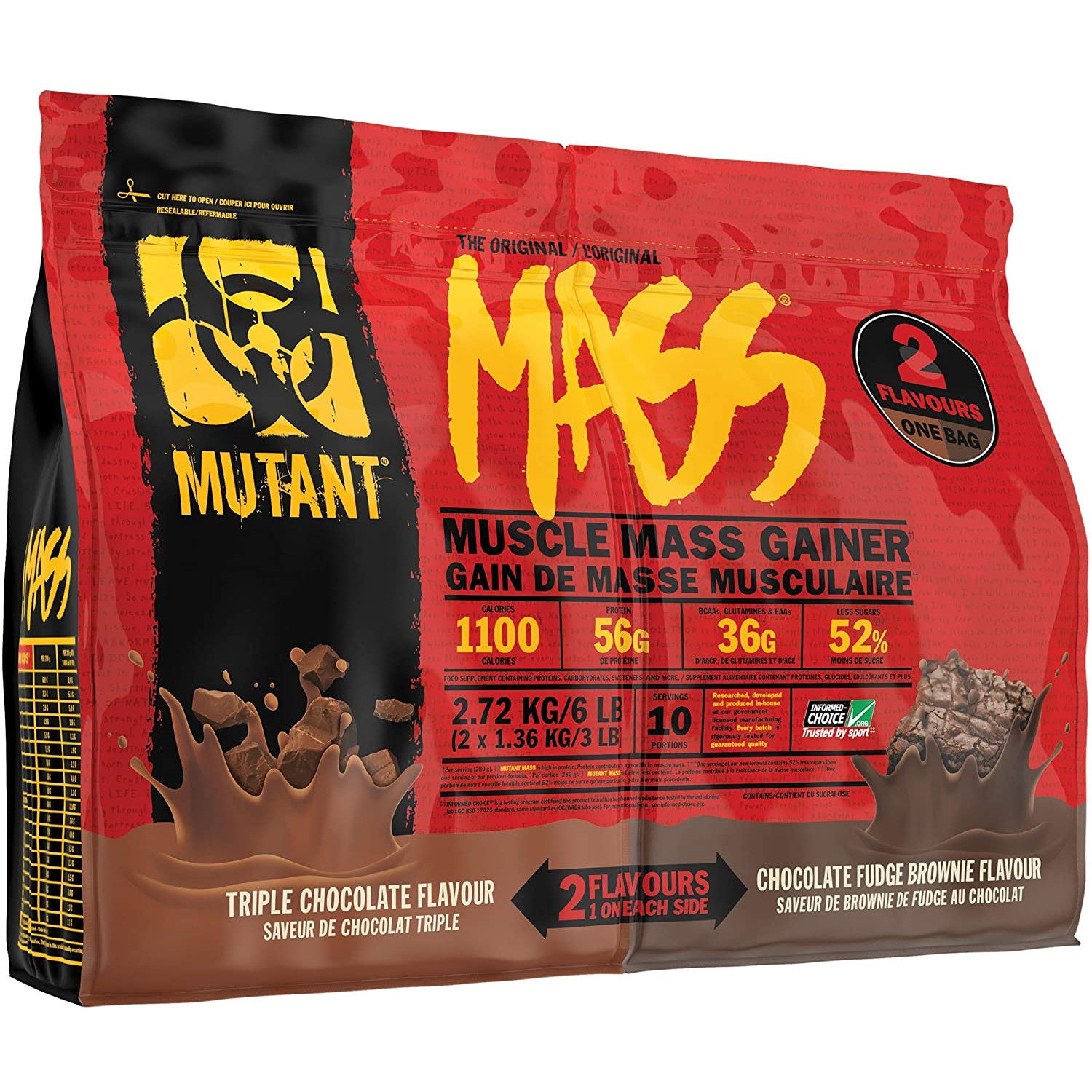 Mutant Mass Dual Chamber 2720 g /10 servings/ Triple Chocolate & Chocolate Fudge Brownie - зображення 1
