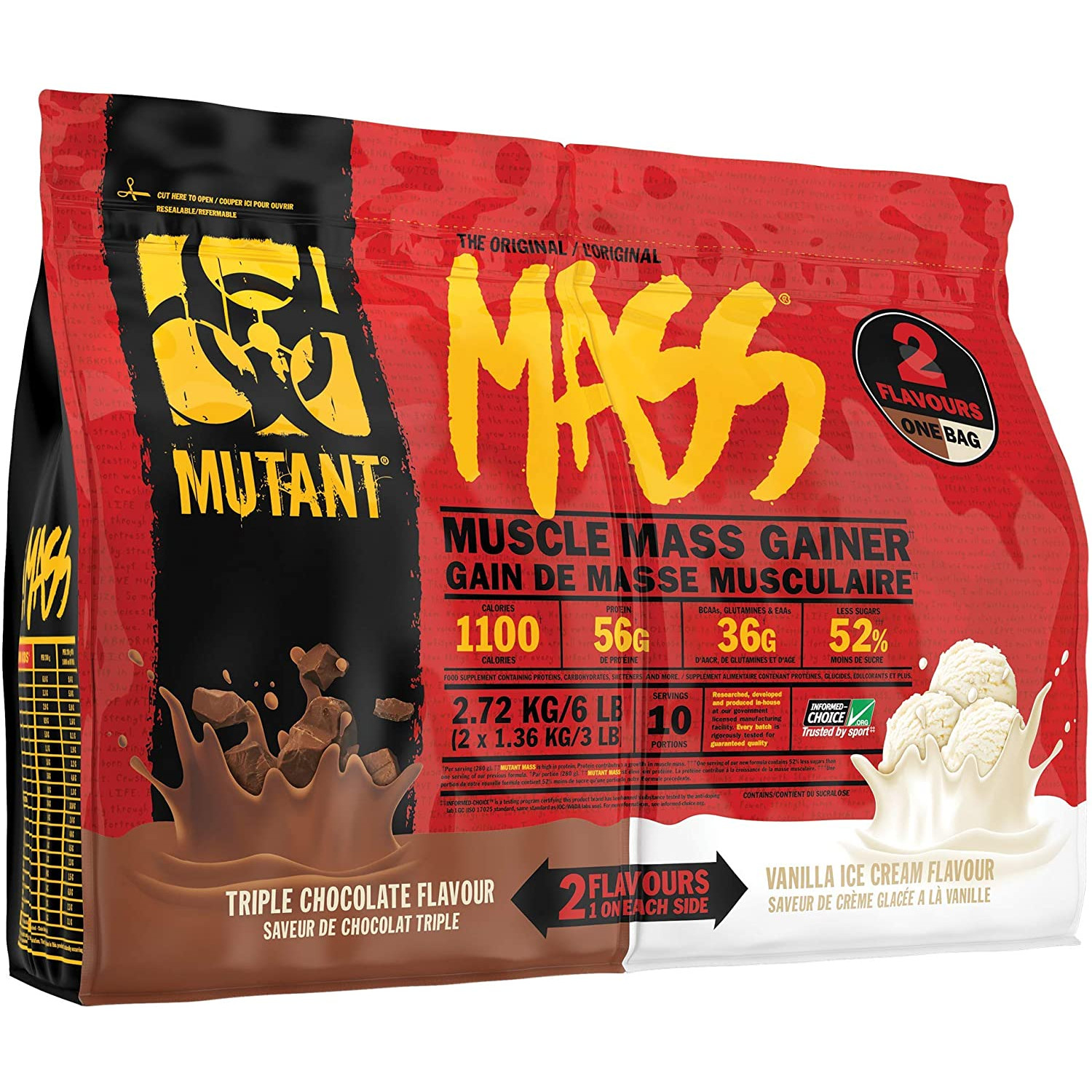 Mutant Mass Dual Chamber 2720 g /10 servings/ Triple Chocolate & Vanilla Ice Cream - зображення 1