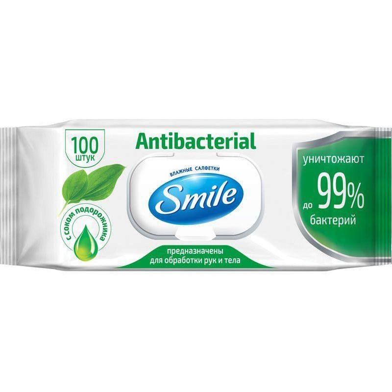Smile Салфетки влажные  100 штук Антибактериальные с клапаном 0126988 - зображення 1