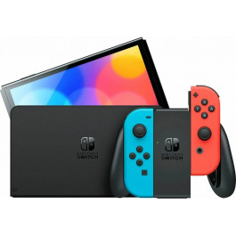 Nintendo Switch OLED with Neon Blue and Neon Red Joy-Con