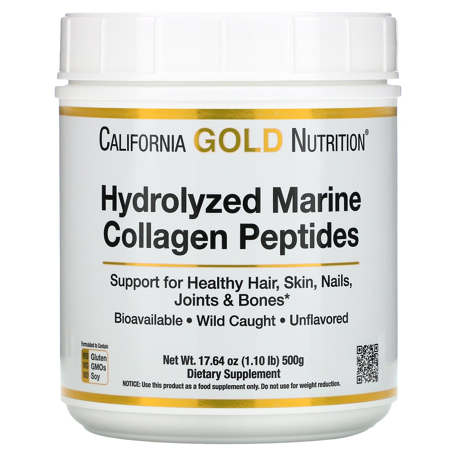 California Gold Nutrition Hydrolyzed Marine Collagen Peptides 500 g /100 servings/ Unflavored - зображення 1