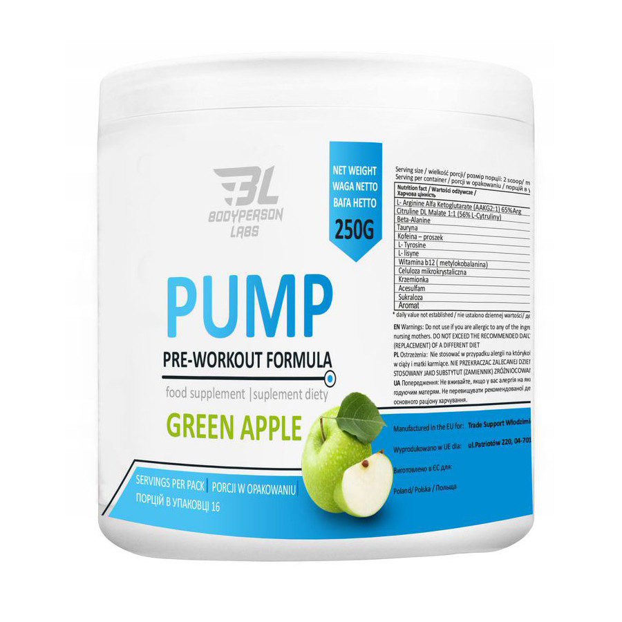 BodyPerson Labs Pump Pre-Workout Formula 250 g /16 servings/ Green Apple - зображення 1