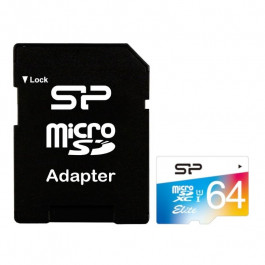 Silicon Power 64 GB microSDXC Class 10 UHS-I Elite Color + SD adapter SP064GBSTXBU1V21SP