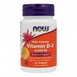 Now Витамин D-3, 2000 МЕ, 30 капсул, NOW Foods