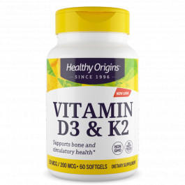 Healthy Origins Vitamin D3 50 mcg & K2 200 mcg 60 softgels