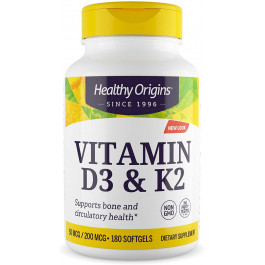 Healthy Origins Vitamin D3 50 mcg & K2 200 mcg 180 softgels