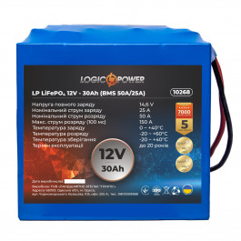 LogicPower LiFePO4 12V - 30 Ah BMS 50A/25A (10268)