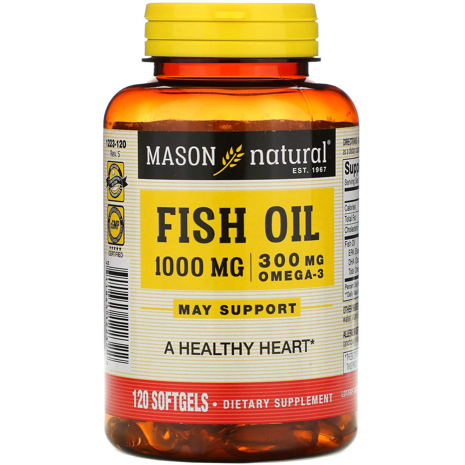 Mason Natural Fish Oil 1,000 mg Omega-3 300 mg 120 softgels - зображення 1