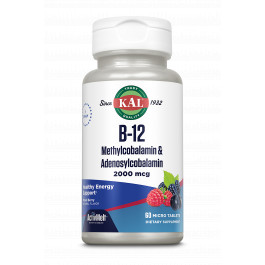   KAL B-12 Methylcobalamin & Adenosylcobalamin 2000 mcg ActivMelt 60 tabs Mixed Berry