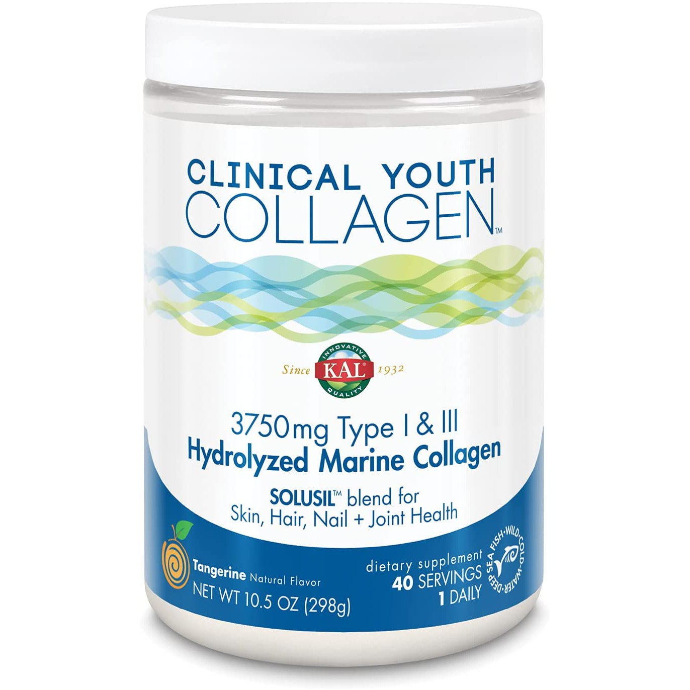 KAL Clinical Youth Collagen Type I & III Powder 298 g /40 servings/ Tangerine - зображення 1