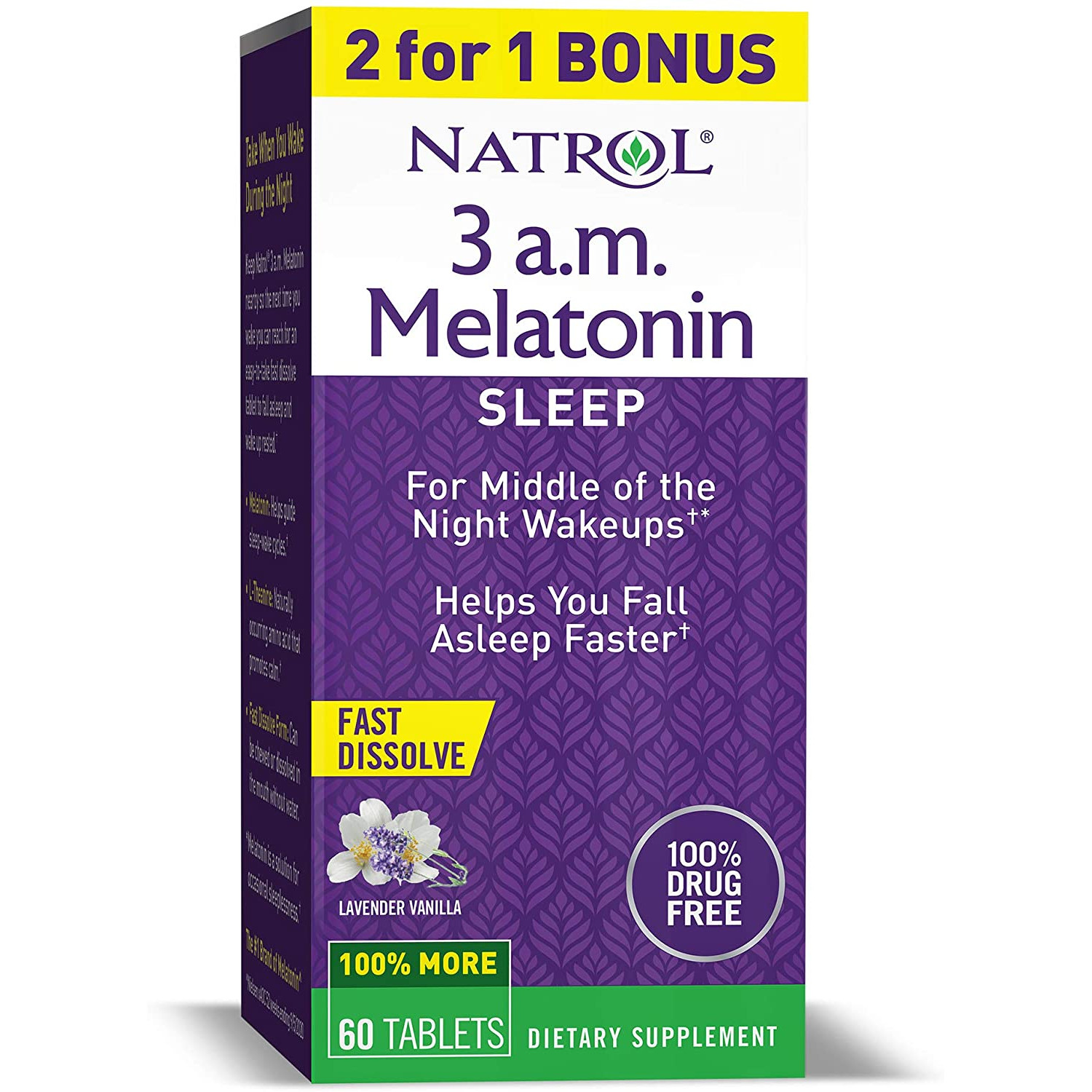 Natrol 3 a.m. Melatonin 3 mg 60 tabs Lavender Vanilla - зображення 1
