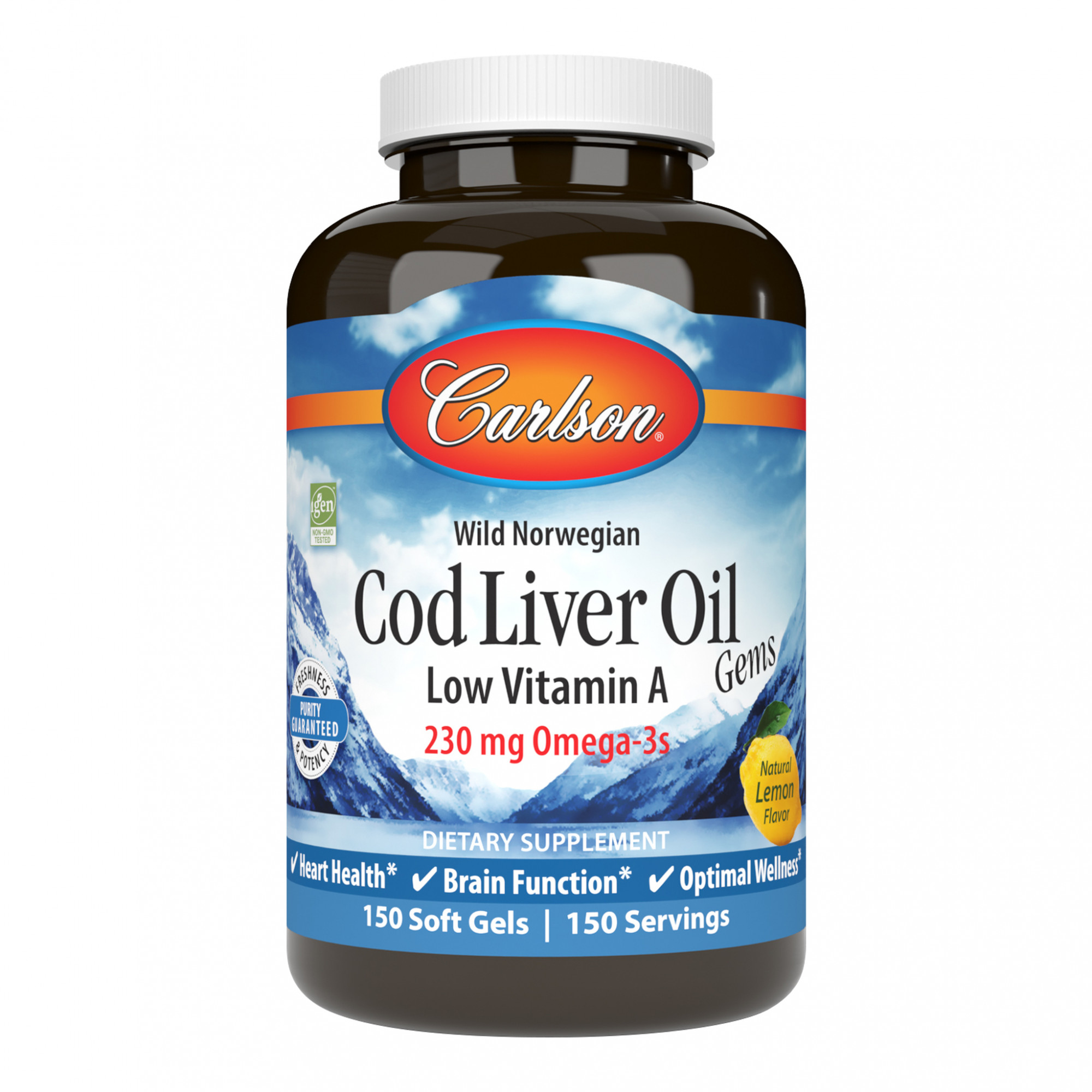 Carlson Labs Cod Liver Oil Low Vitamin A 150 softgels Lemon - зображення 1