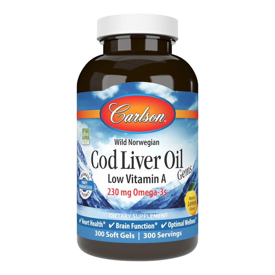 Carlson Labs Cod Liver Oil Low Vitamin A 300 softgels Lemon - зображення 1