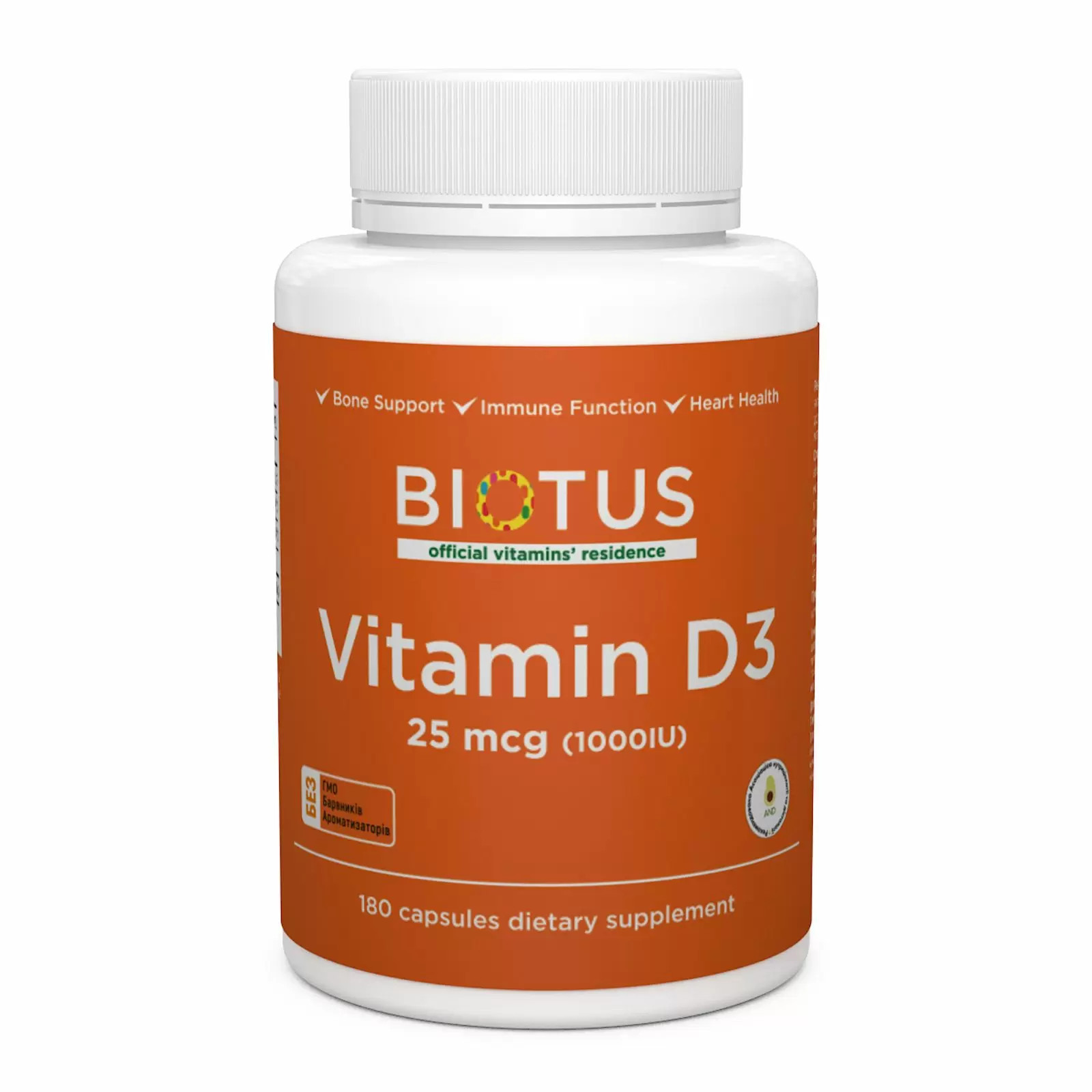 Biotus Vitamin D3 25 mcg /1000 IU/ 180 caps - зображення 1