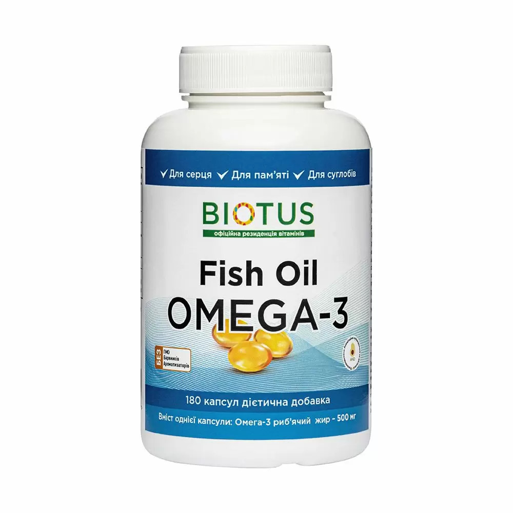 Biotus Omega-3 Fish Oil 500 mg 180 caps /90 servings/ - зображення 1