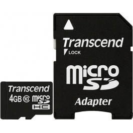   Transcend 4 GB microSDHC class 10 + SD Adapter TS4GUSDHC10