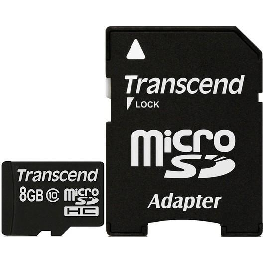Transcend 8 GB microSDHC class 10 + SD Adapter TS8GUSDHC10 - зображення 1