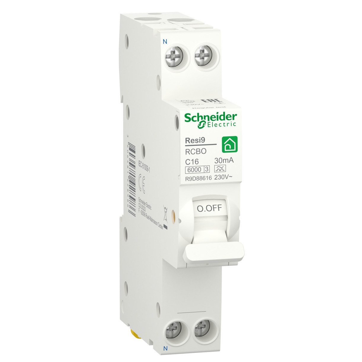 Schneider Electric Resi9 16А 30 мА 1P+N 6кA кривая С тип А (R9D88616) - зображення 1