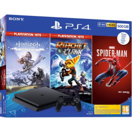 Sony PlayStation 4 Slim 500 GB + Spider Man + Ratchet Clank: Rift Apart + Horizon Zero Dawn