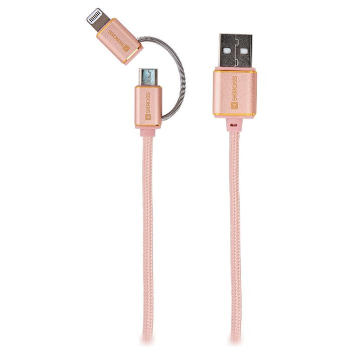 SKROSS USB 2-in-1 AM/Micro-BM/ Lightning Rose Gold 1m (2.700251) - зображення 1