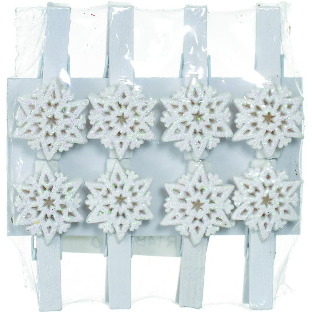 JUMI Прищепки декоративные 8 шт "Снежинка" 4.5 см белый (5900410674165) - зображення 1