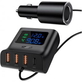   Acefast B8 Fast Charge Car Hub Charger 90W (1xUSB-C, 3xUSB-A) Black