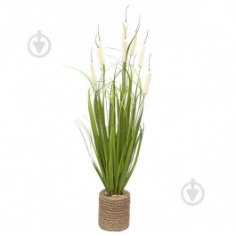Devilon Растение искусственное Рогоз с травой в горшке 78 см белого цвета (5102681130368)