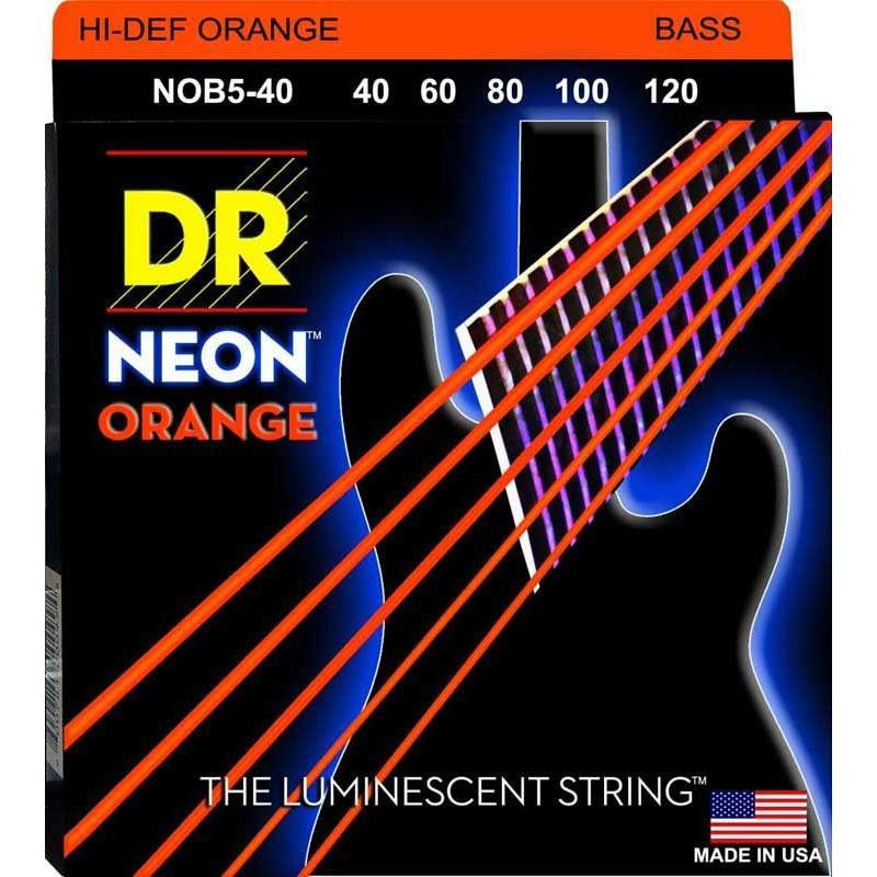 DR Струны для бас-гитары  NOB5-40 Hi-Def Neon Orange K3 Coated Light Bass Guitar 5 Strings 40/120 - зображення 1