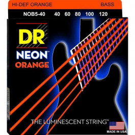 DR Струны для бас-гитары  NOB5-40 Hi-Def Neon Orange K3 Coated Light Bass Guitar 5 Strings 40/120