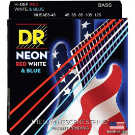 DR NUSAB5-45 Hi-Def Neon Red White & Blue K3 Coated Medium Bass Guitar 5 Strings 45/125